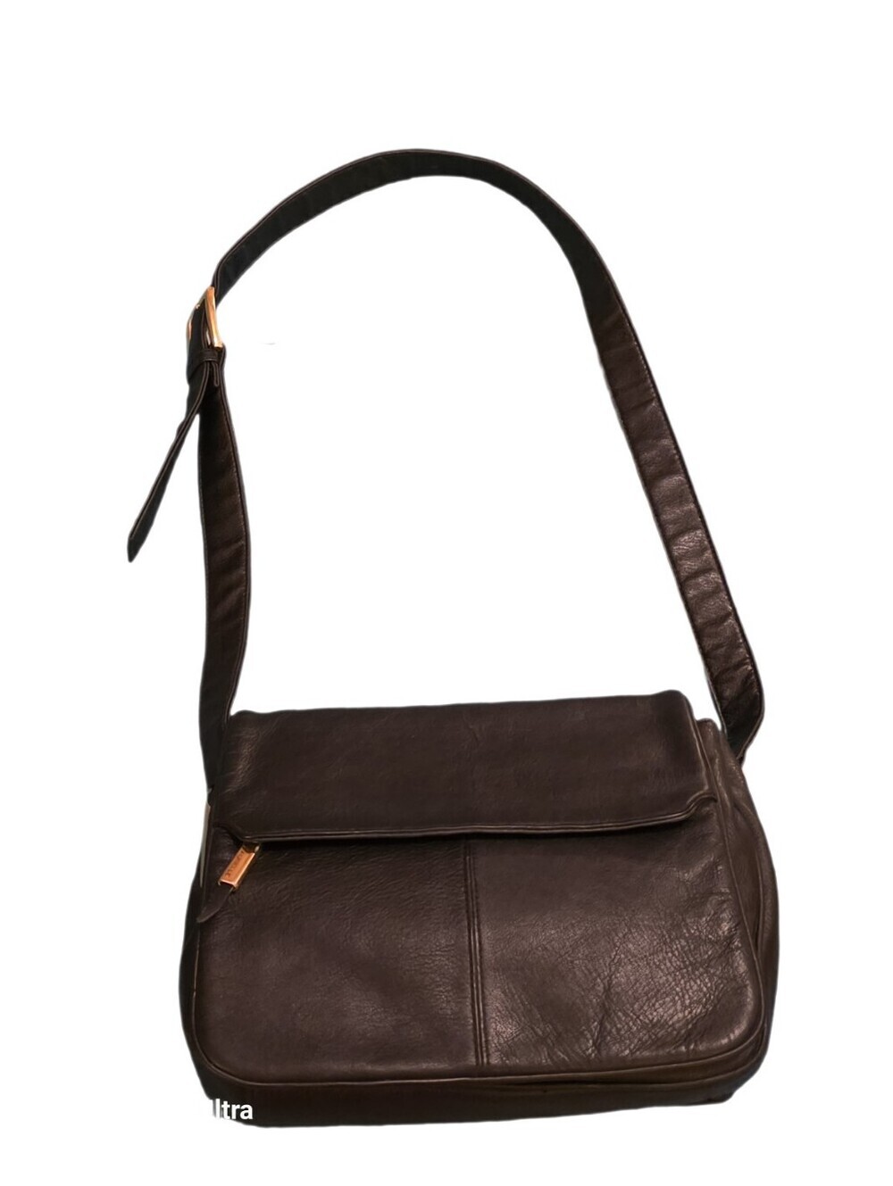 Vintage Aurielle Black Leather Flap Crossbody Shoulder Bag Center Seam Boho